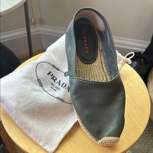 Prada Slate Blue Leather Espadrille Flats